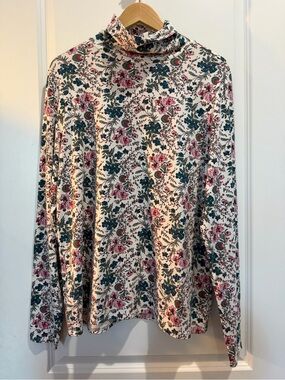 Peruvian Connection Women’s Floral Turtleneck Top XXL Pima Cotton Stretch